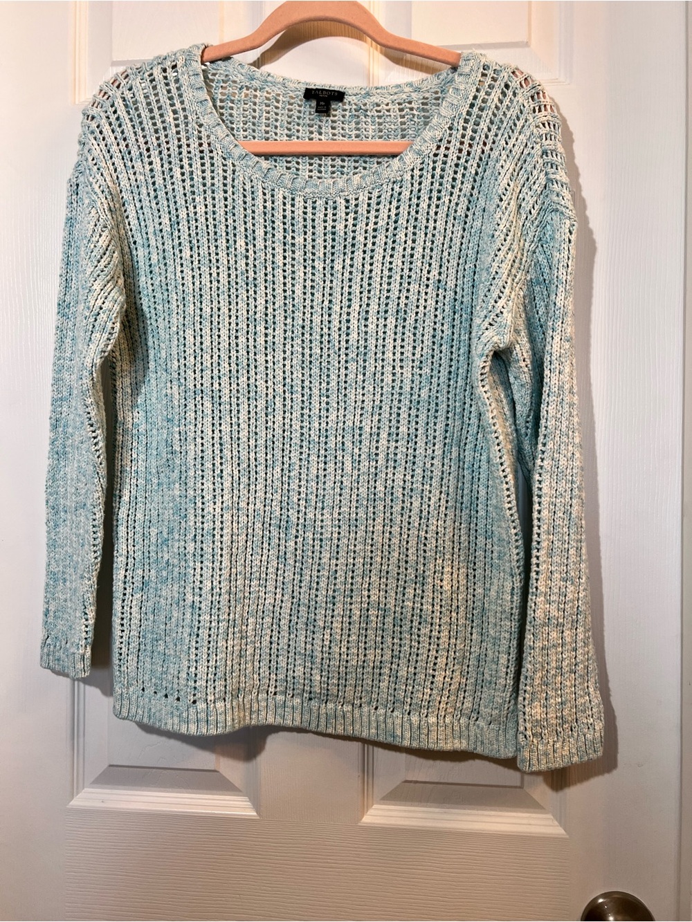 🦋 Talbots Light Blue Open-Weave Crewneck Sweater size MP